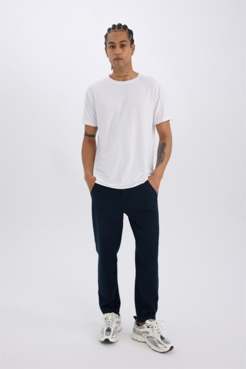 MAN White DeFactoFit Standard Fit Crew Neck Printed Sports T-Shirt