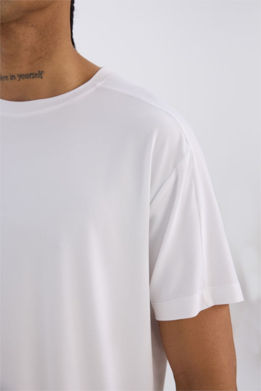 MAN White DeFactoFit Standard Fit Crew Neck Printed Sports T-Shirt
