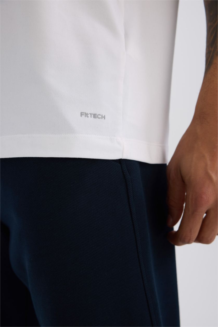 MAN White DeFactoFit Standard Fit Crew Neck Printed Sports T-Shirt