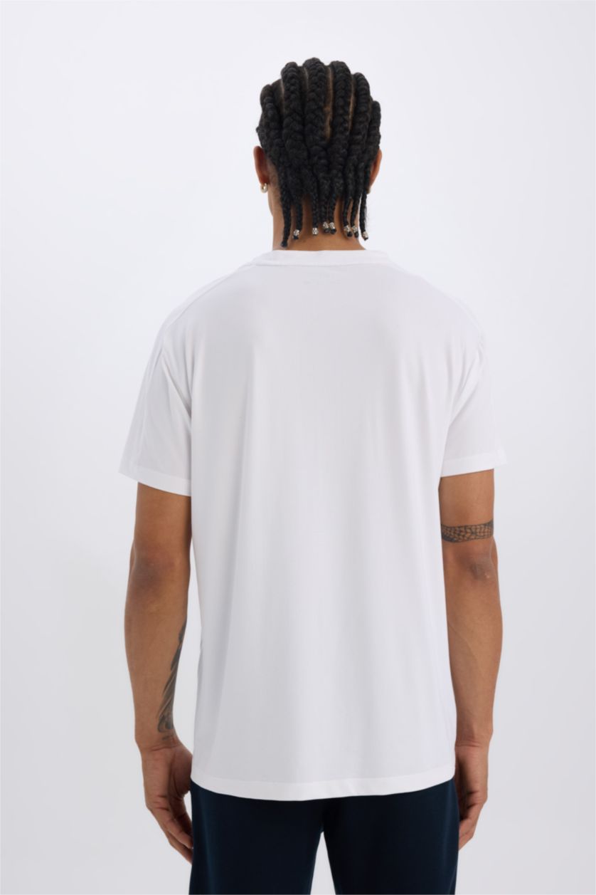 MAN White DeFactoFit Standard Fit Crew Neck Printed Sports T-Shirt