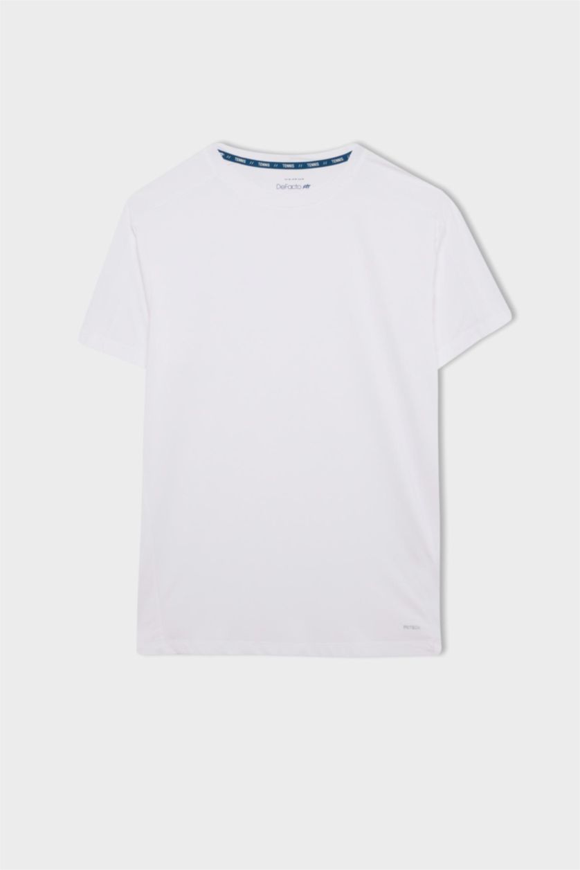 MAN White DeFactoFit Standard Fit Crew Neck Printed Sports T-Shirt