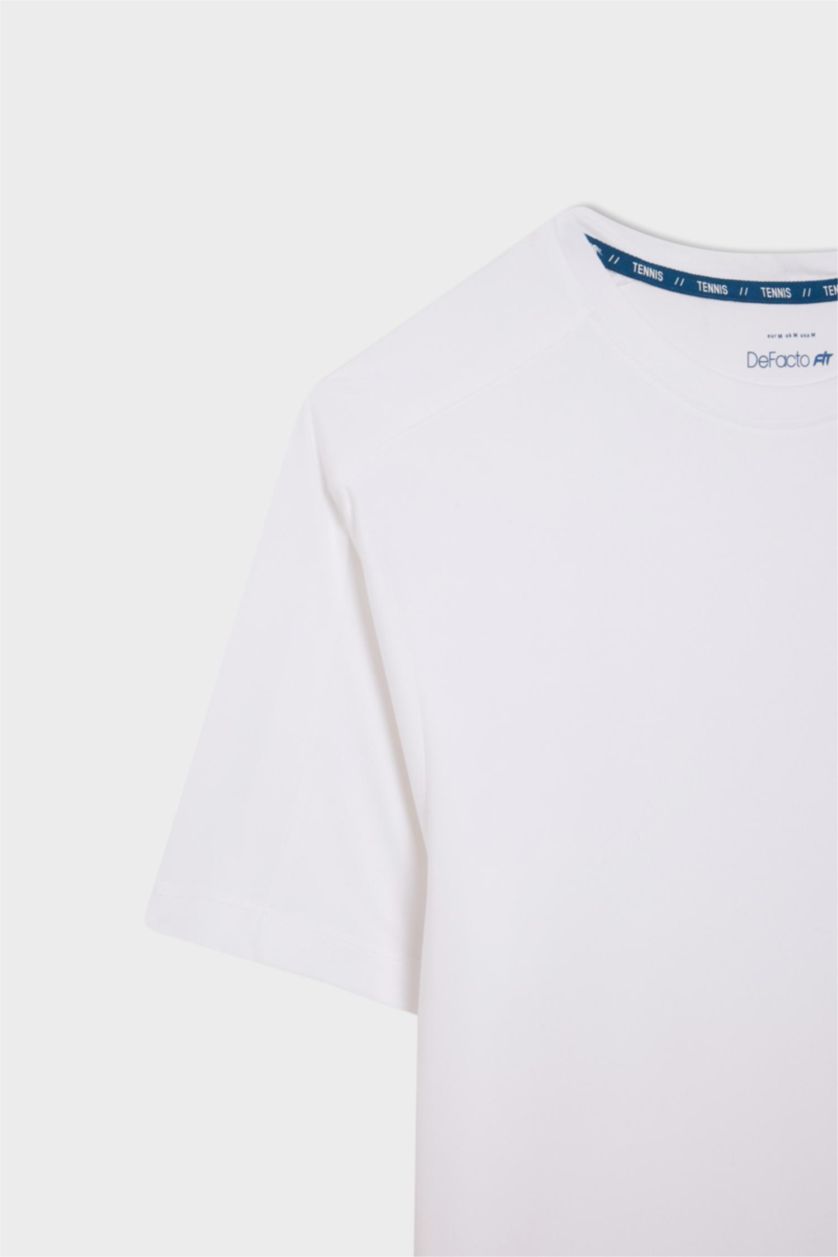 MAN White DeFactoFit Standard Fit Crew Neck Printed Sports T-Shirt