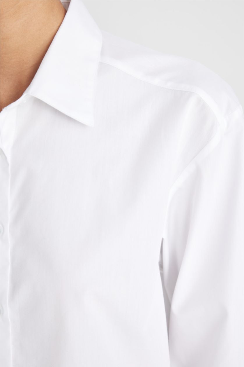 حريمي أبيض قميص كروب بوبلين كم طويل