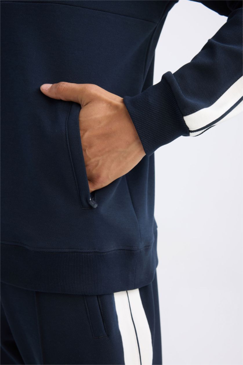 Erkek Lacivert Lacivert Standart Fit Dik Yaka Yarım Fermuarlı Sporcu Sweatshirt