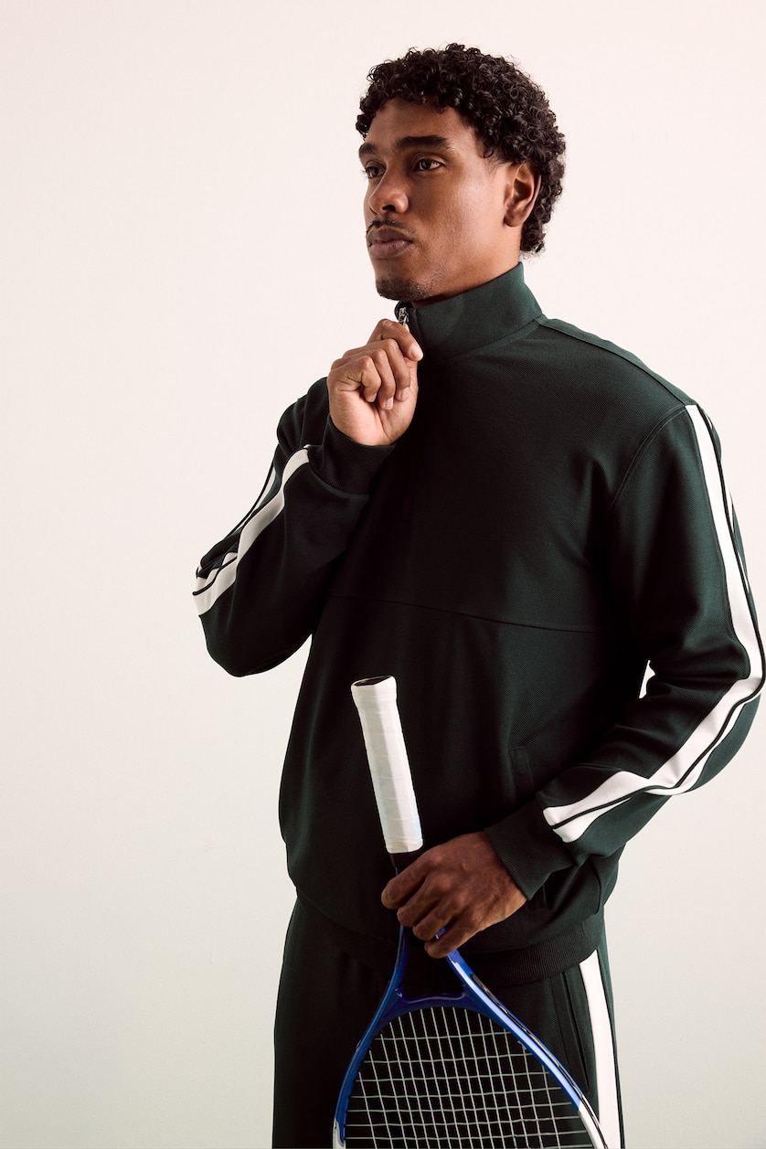 Erkek Koyu Yeşil Standart Fit Dik Yaka Sporcu Basic Sweatshirt