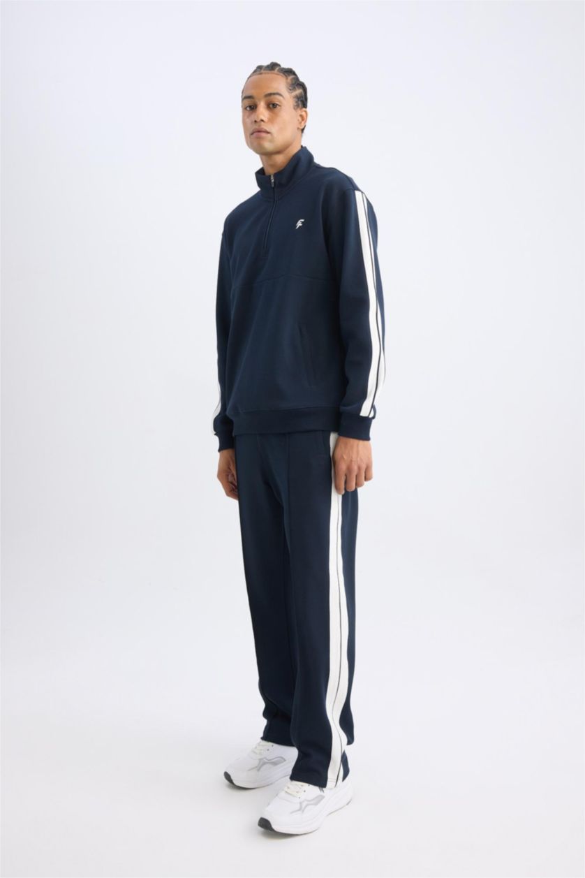 Erkek Lacivert Sporcu Jogger Eşofman Altı Standart Fit Standart Paça Beli Lastikli Cepli