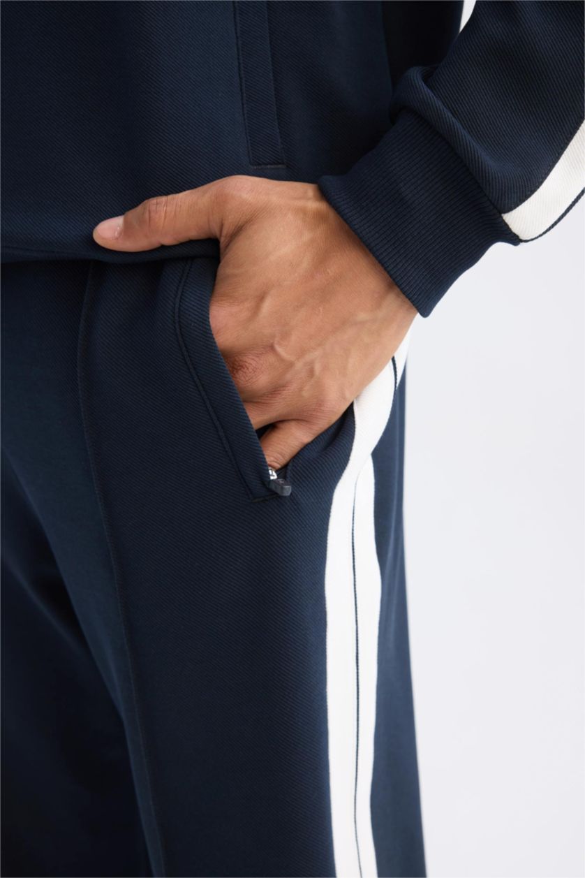 Erkek Lacivert Sporcu Jogger Eşofman Altı Standart Fit Standart Paça Beli Lastikli Cepli