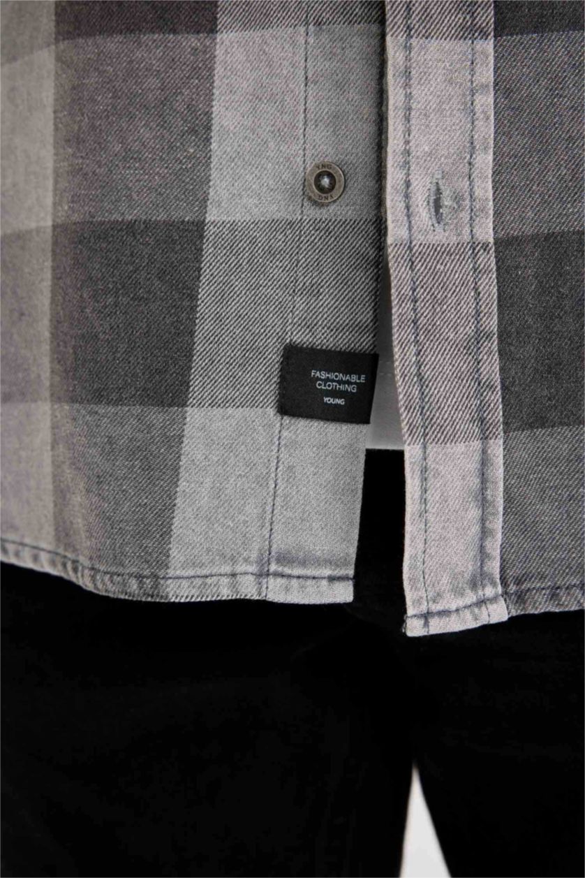 MAN Anthracite Regular Fit Cotton Plaid Long Sleeve Shirt