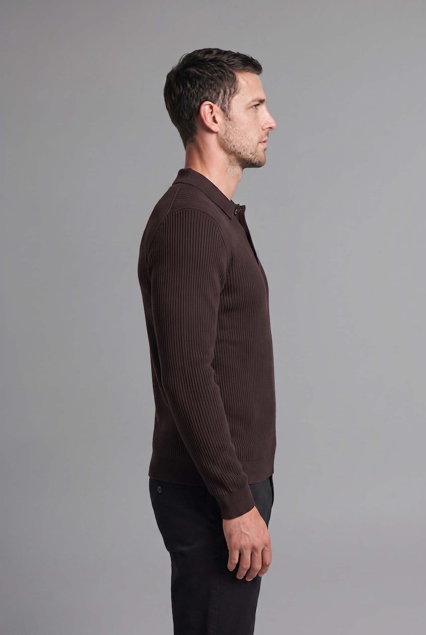 Erkek Koyu Kahve Polo Yaka Basic Kazak