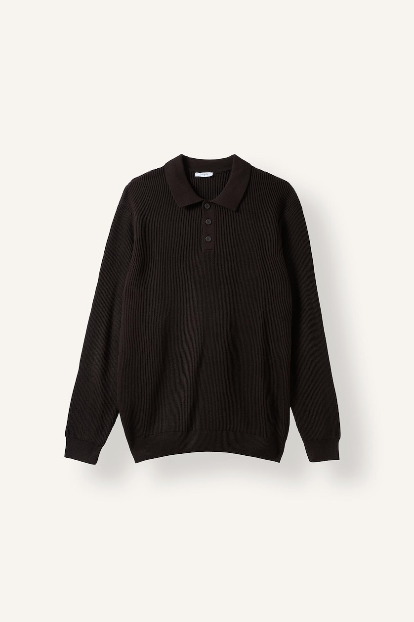 Erkek Koyu Kahve Polo Yaka Basic Kazak