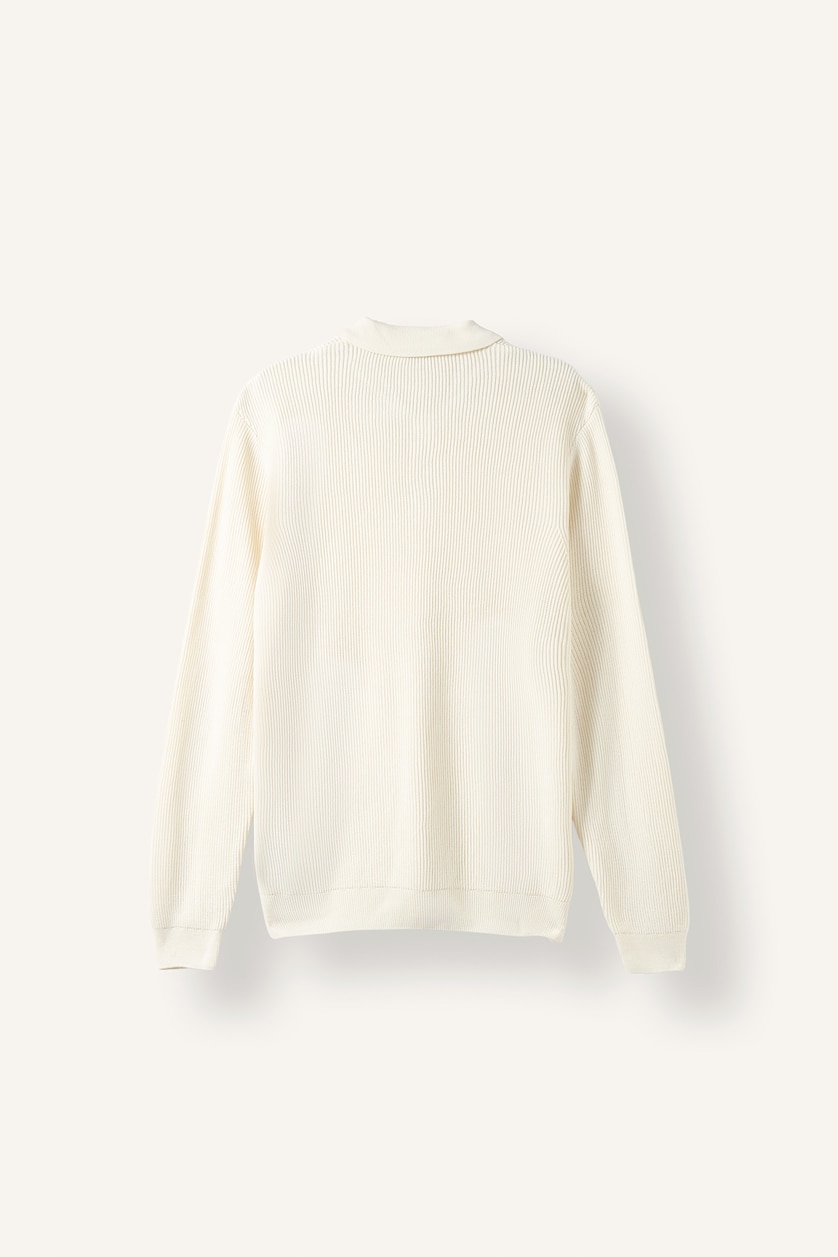 Men Ecru Standard Fit Polo Collar Knit Basic Pullover