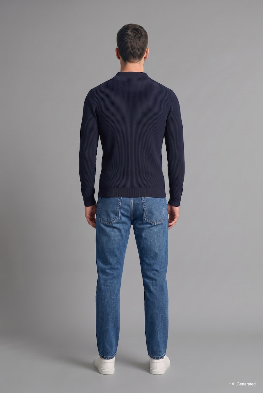 HOMME Marin Pull en tricot basic à col polo boutonné Coupe standard