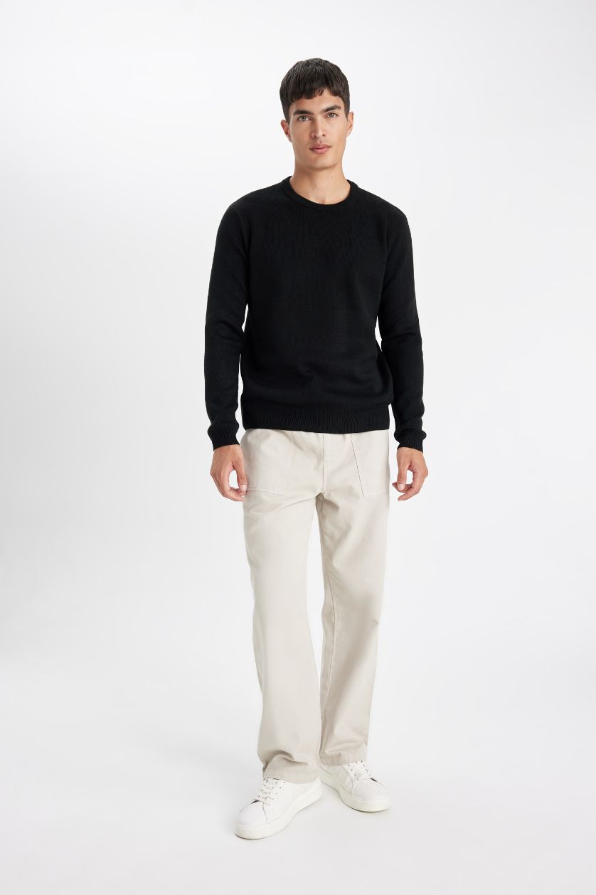 MAN Black Standard Fit Crew Neck Basic Knitted Pullover