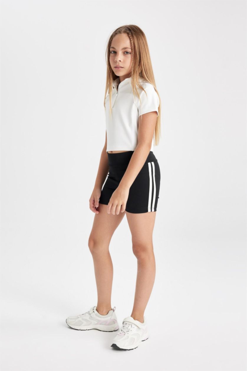 بناتي أسود بنطلون ليجن بناتي بايكر مضلع أسود