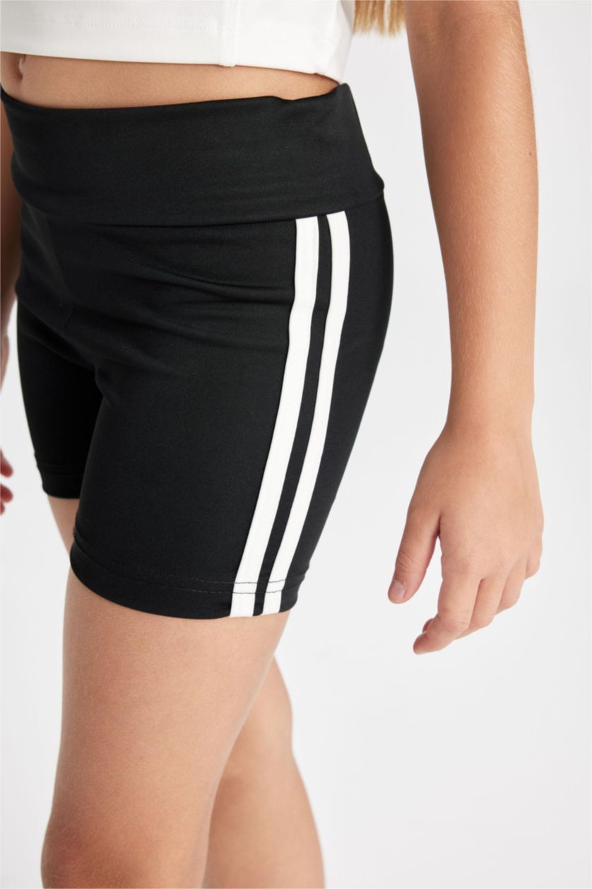 بناتي أسود بنطلون ليجن بناتي بايكر مضلع أسود