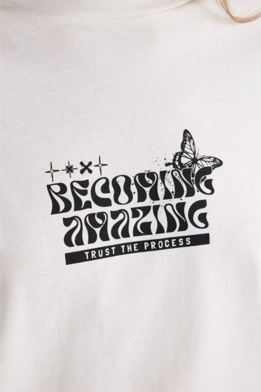 نساء بيج فاتح تيشيرت نص ردن اوفر سايز بياخة مستديرة