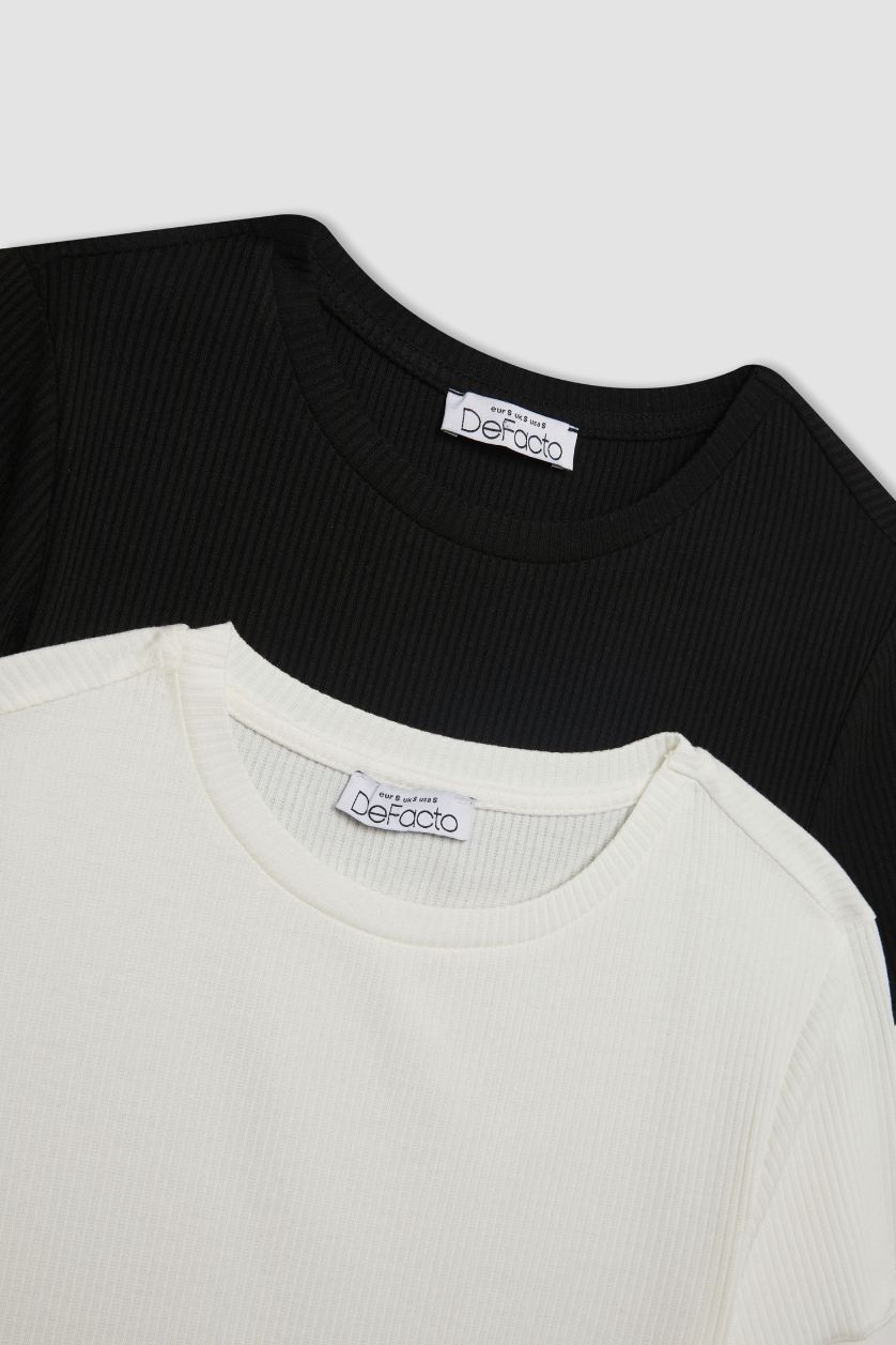 نساء أسود طقم 2 تيشيرت أساسي نص كم برقبة مستديرة قصة سليم