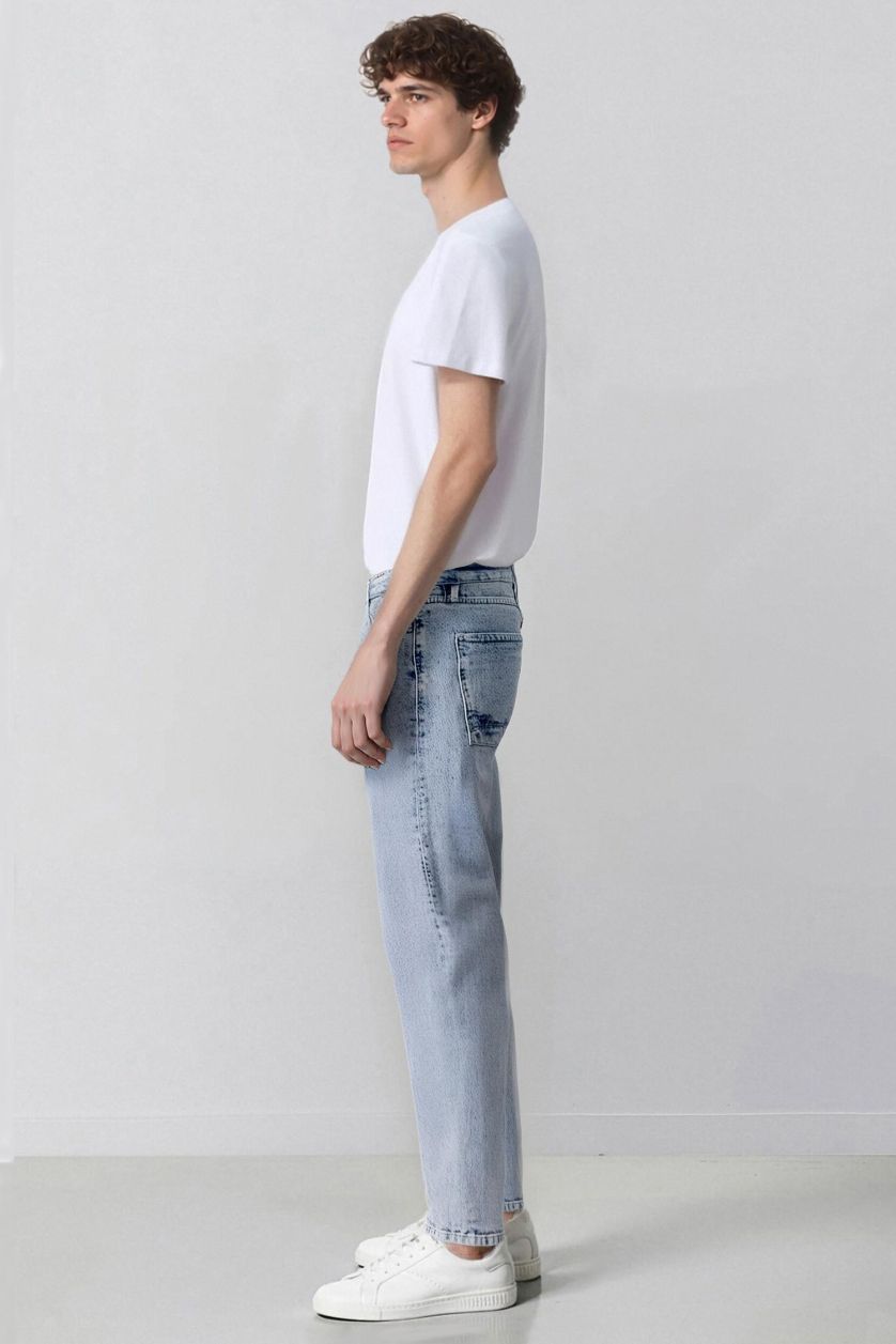 Erkek Açık Mavi Slim Tapered Fit Dar Kalıp Normal Bel Daralan Paça Jean Pantolon