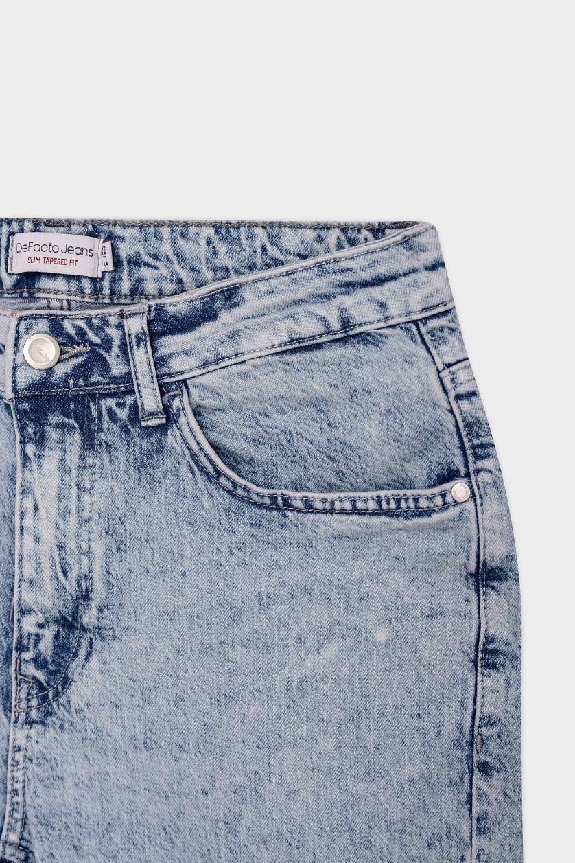 Erkek Açık Mavi Slim Tapered Fit Dar Kalıp Normal Bel Daralan Paça Jean Pantolon