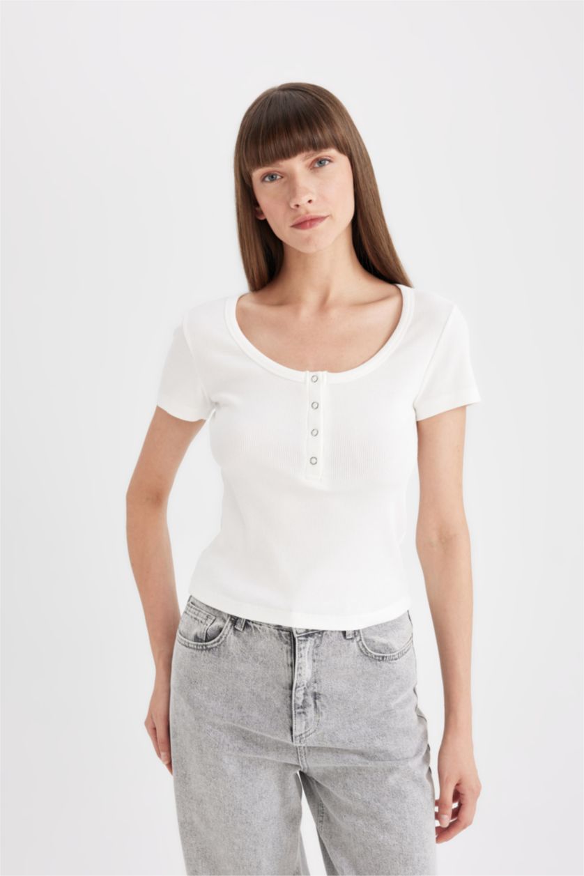 WOMAN Ecru Slim Fit Camisole Short Sleeve T-Shirt