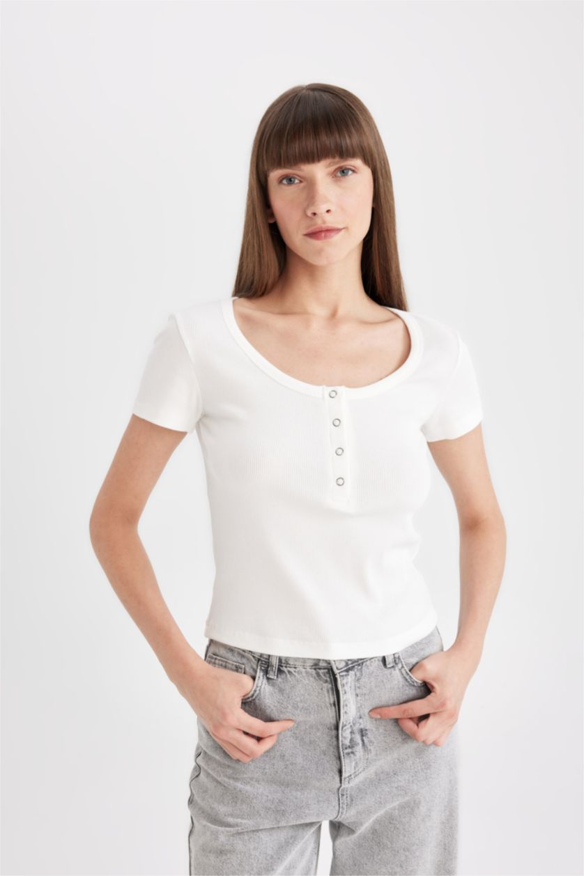 WOMAN Ecru Slim Fit Camisole Short Sleeve T-Shirt