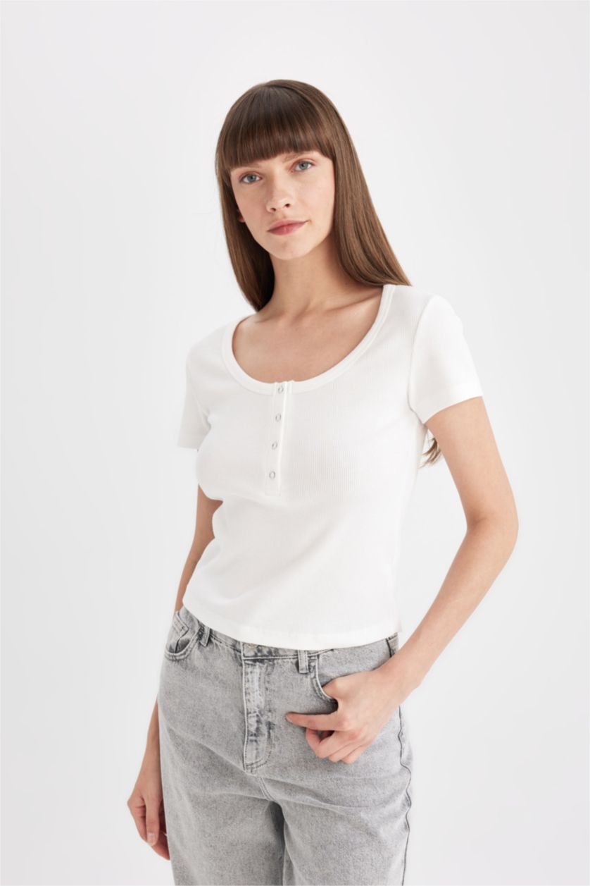 WOMAN Ecru Slim Fit Camisole Short Sleeve T-Shirt