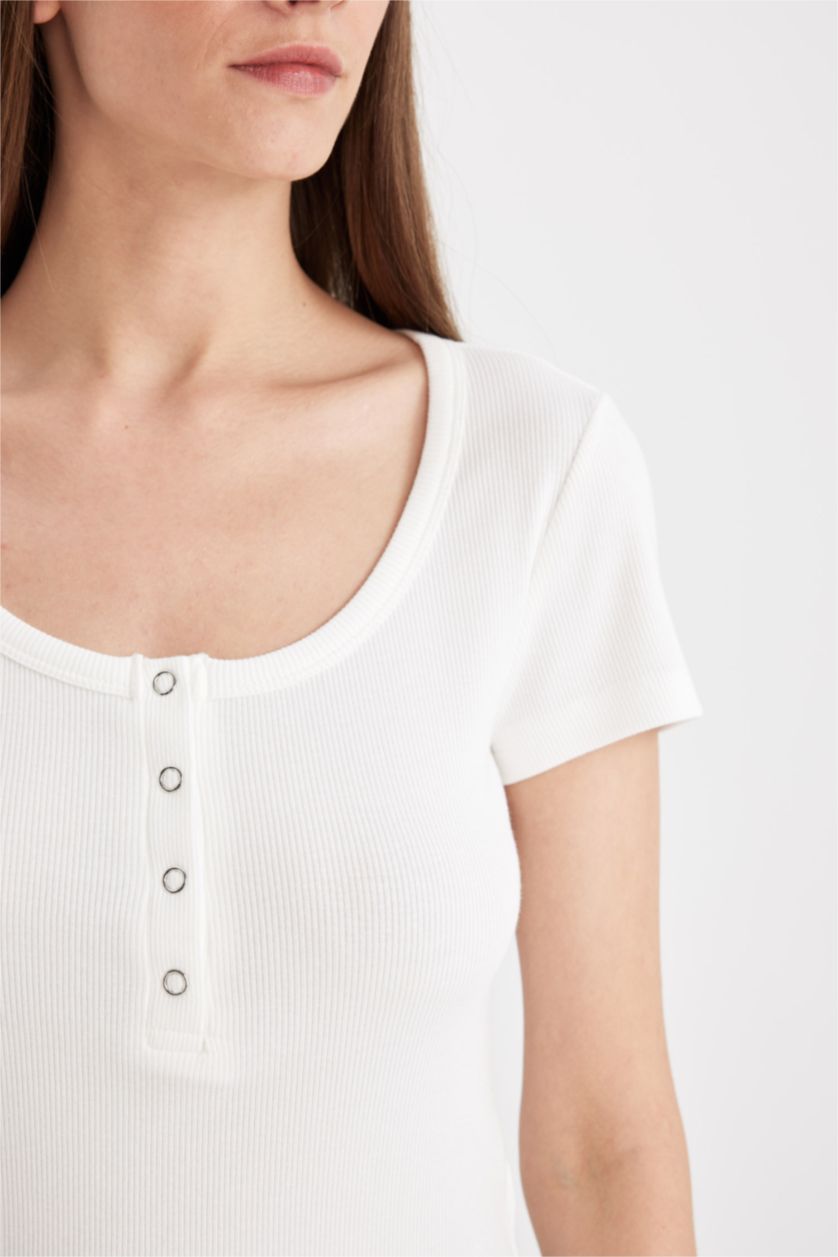 WOMAN Ecru Slim Fit Camisole Short Sleeve T-Shirt