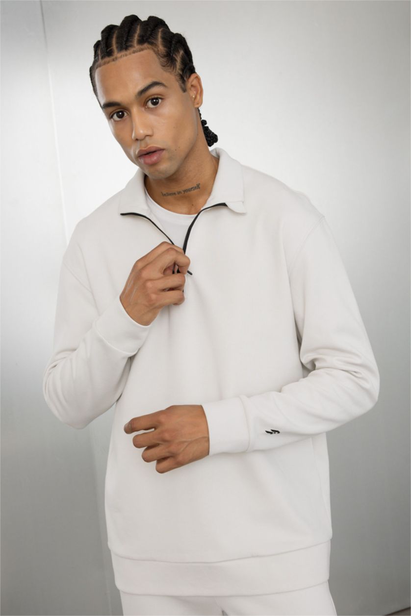 رجال اللون الحجري سويت شيرت قصة عادية بياخة عالية