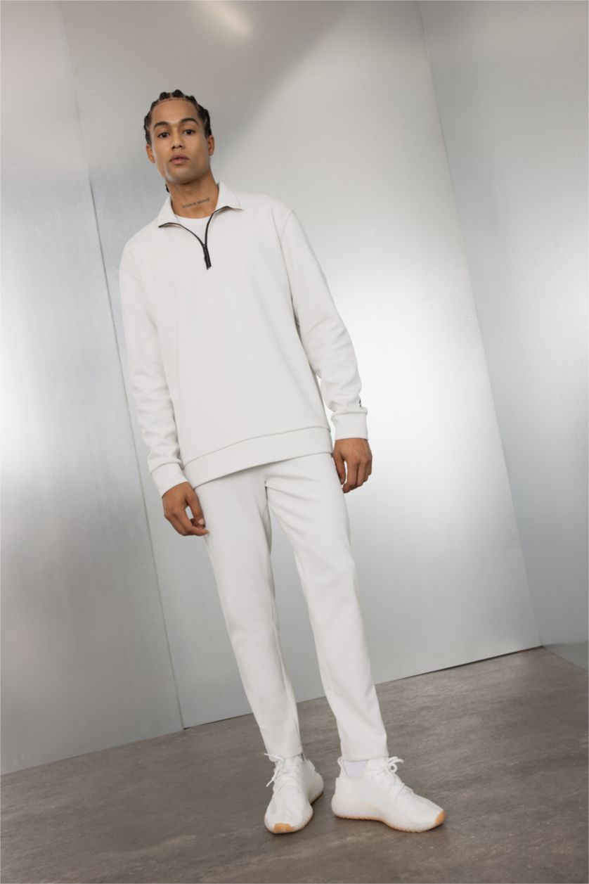 رجال اللون الحجري سويت شيرت قصة عادية بياخة عالية