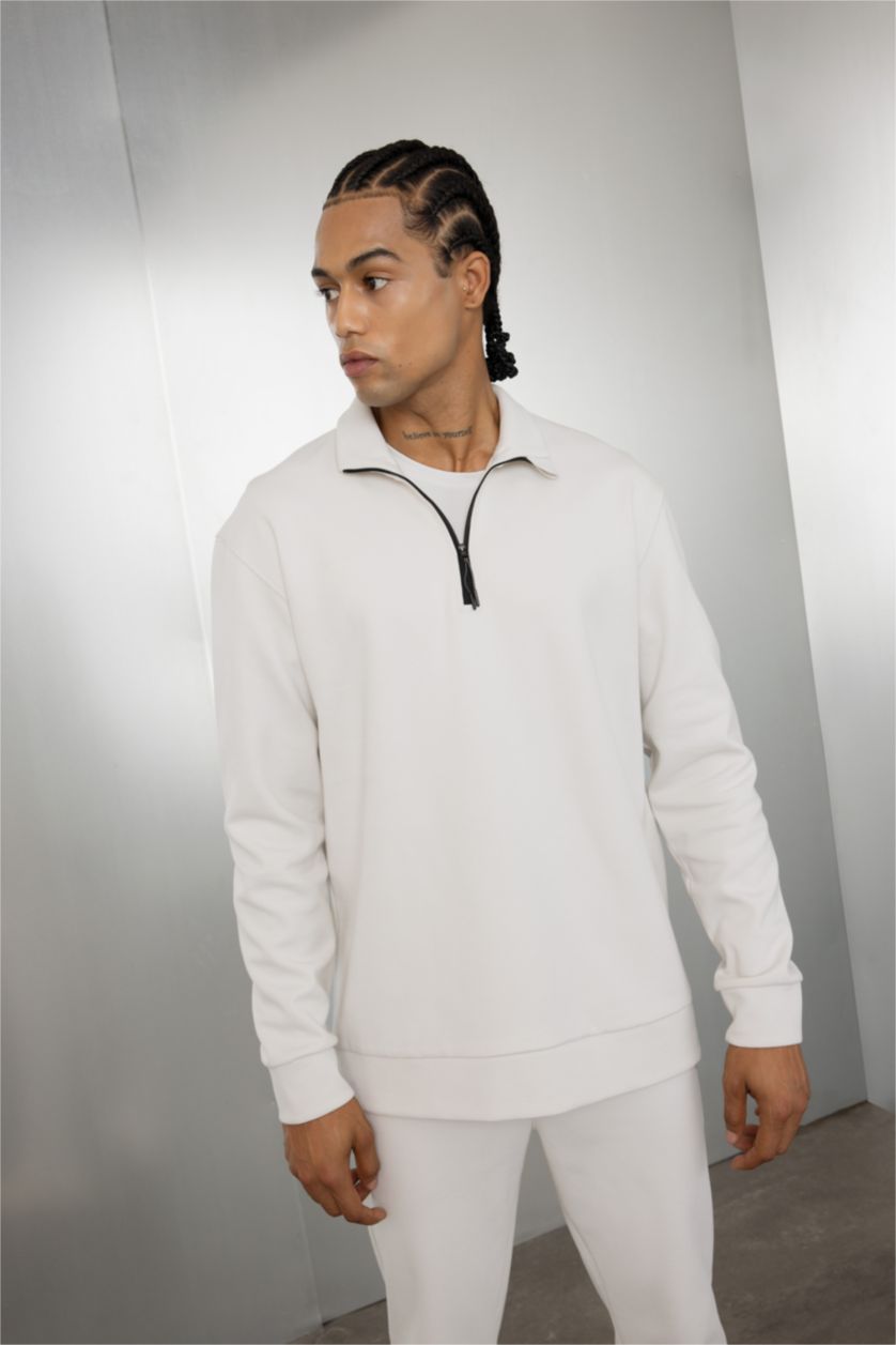 رجال اللون الحجري سويت شيرت قصة عادية بياخة عالية