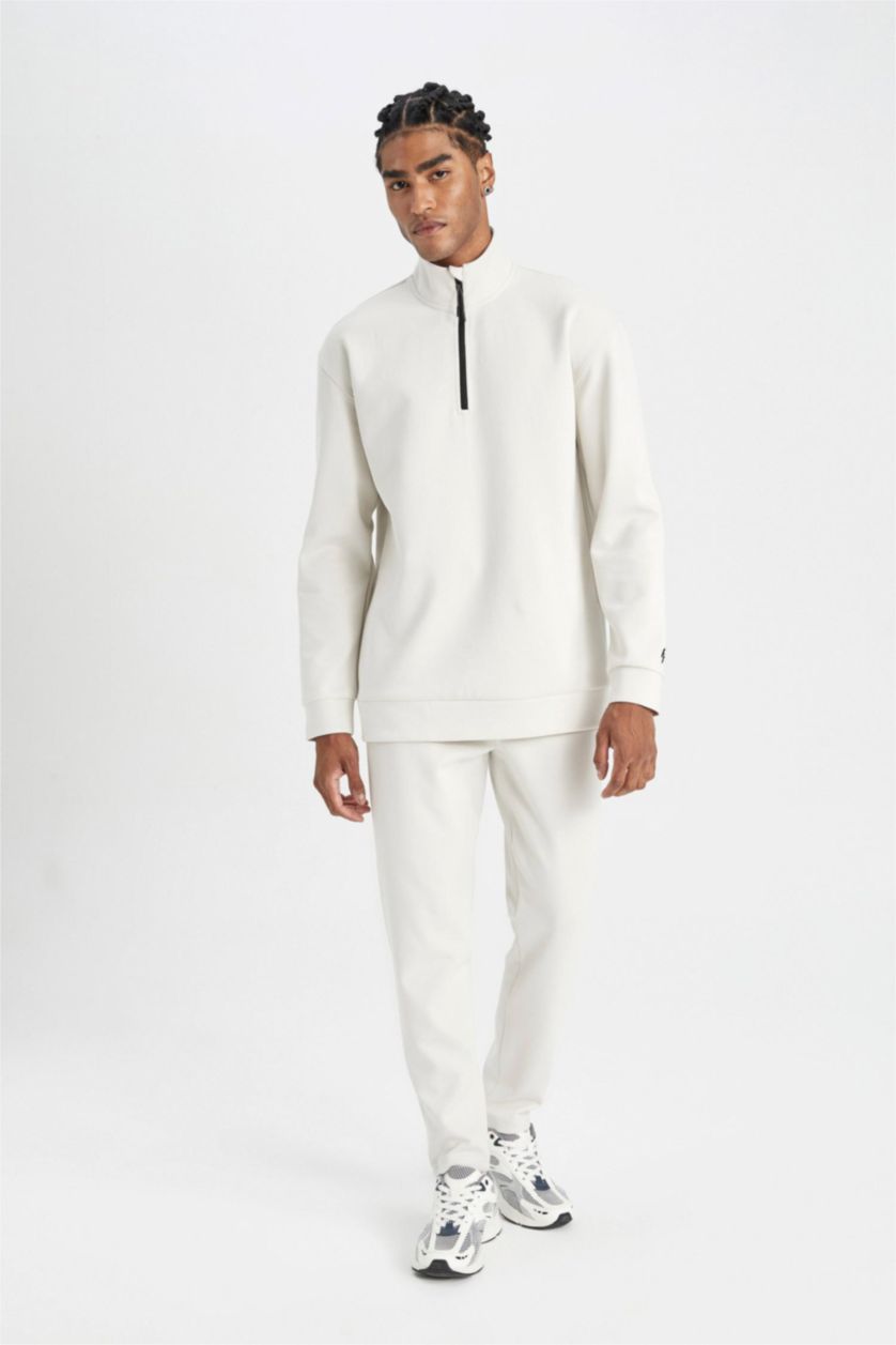 رجال اللون الحجري سويت شيرت قصة عادية بياخة عالية