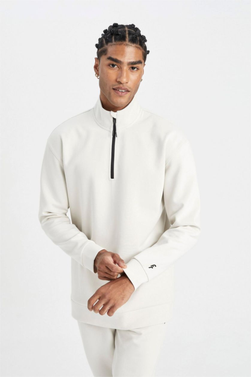 رجال اللون الحجري سويت شيرت قصة عادية بياخة عالية