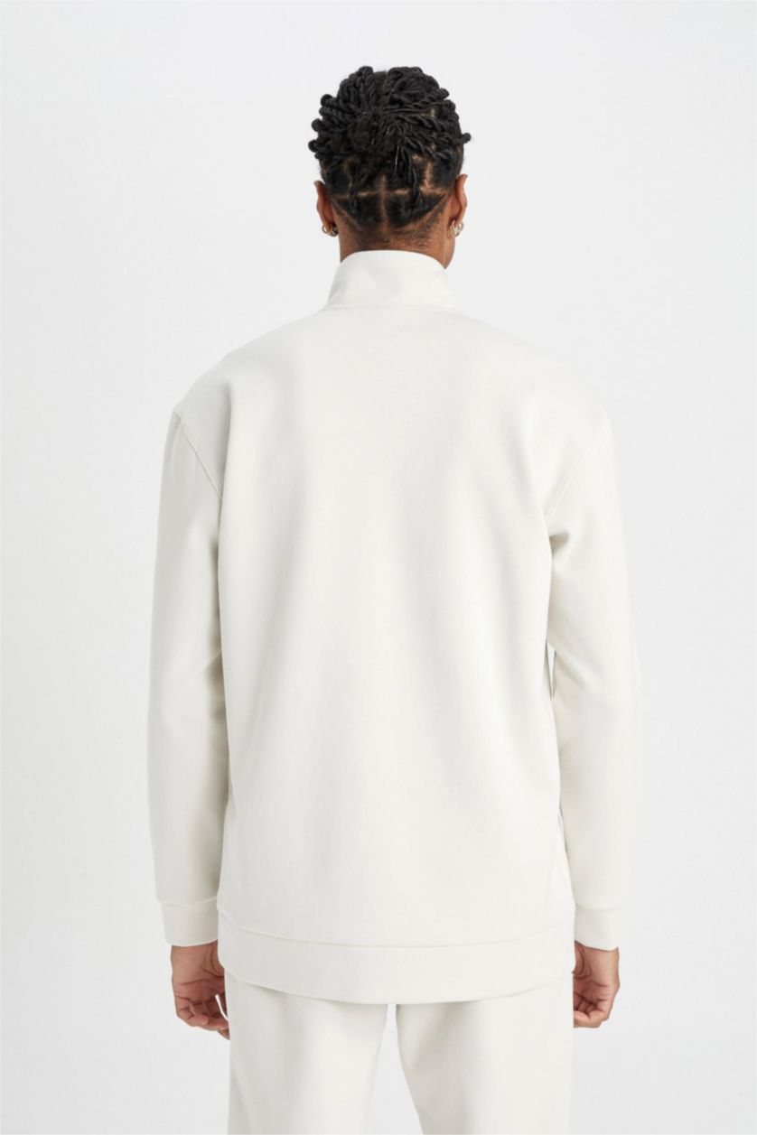 رجال اللون الحجري سويت شيرت قصة عادية بياخة عالية