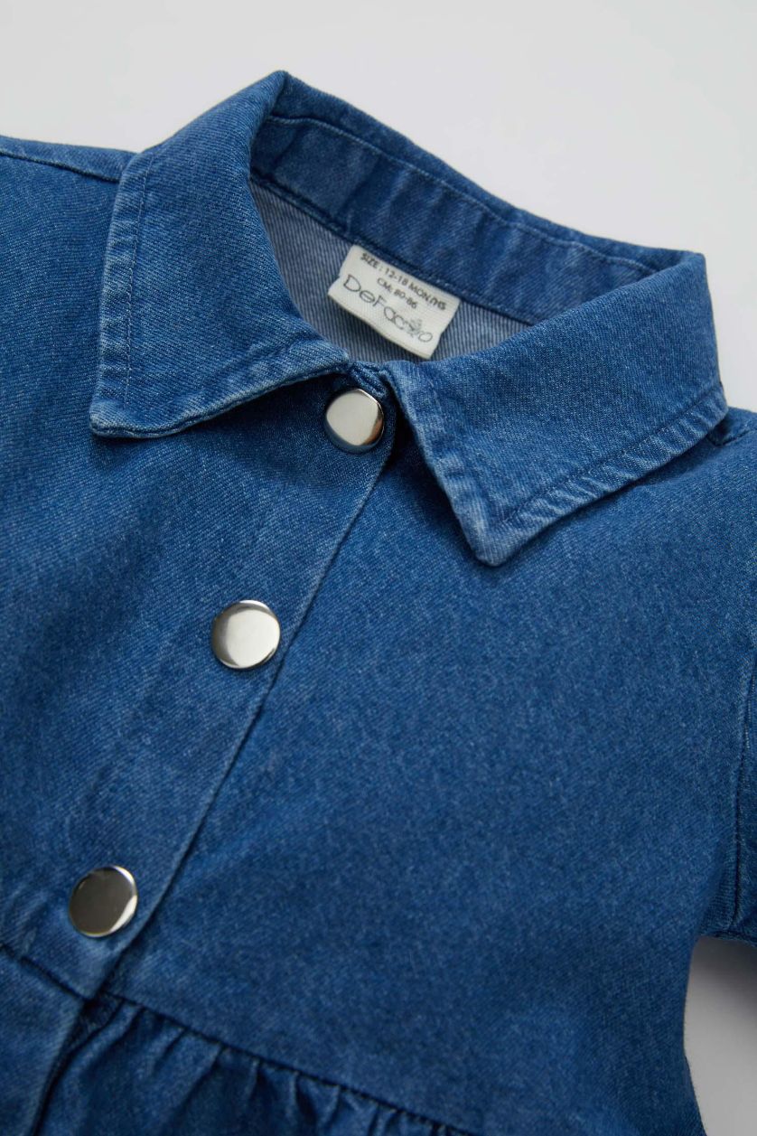 طفلة صغيرة أزرق فستان جينز بناتي قصة عادية ردن طويل بياخة كبيرة