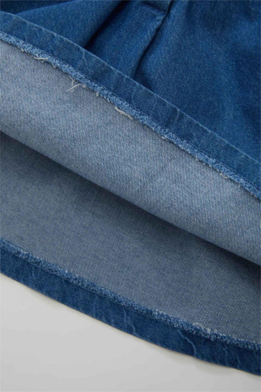 طفلة صغيرة أزرق فستان جينز بناتي قصة عادية ردن طويل بياخة كبيرة