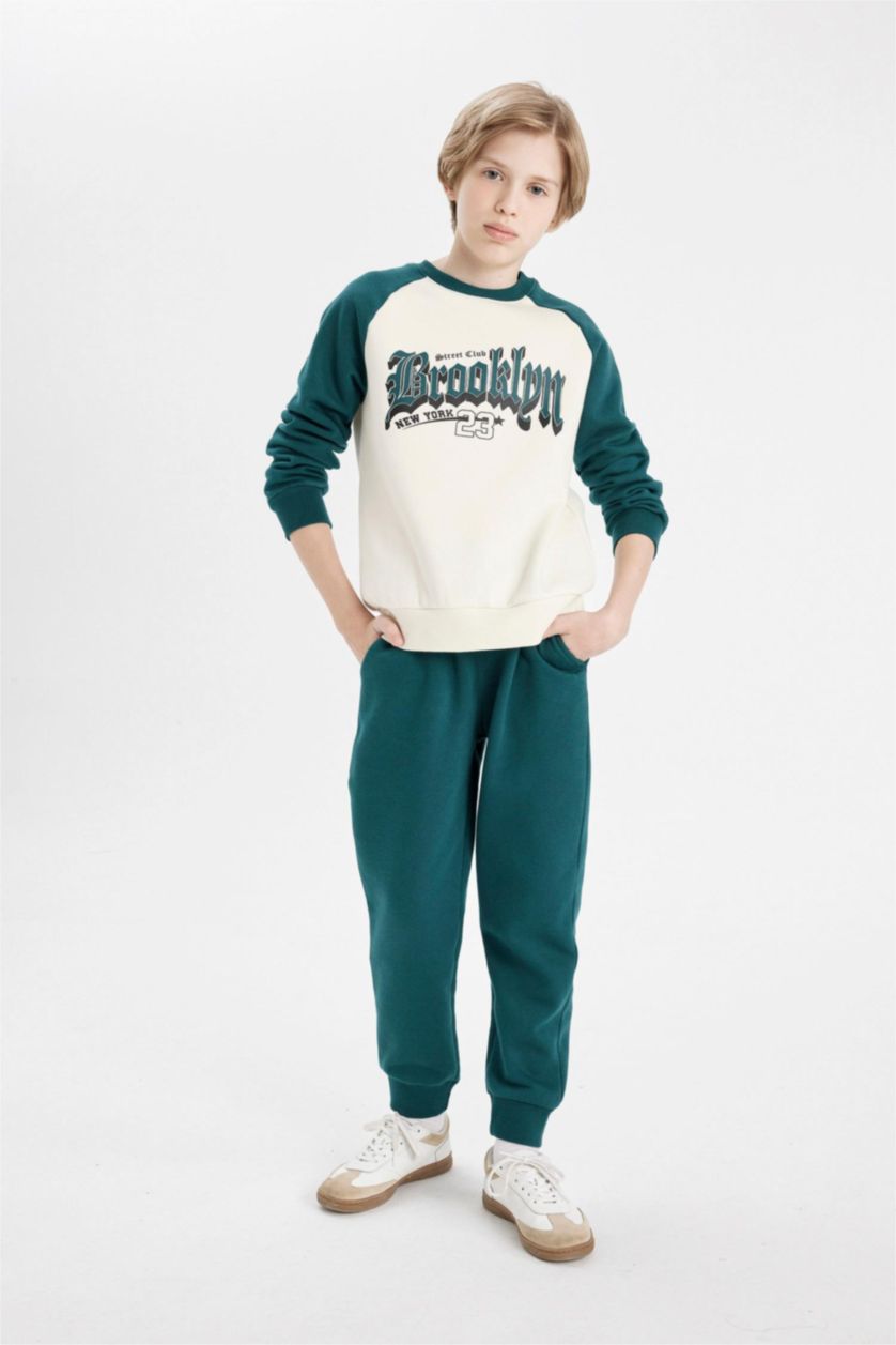 Young Boys - Teen Boys Green Boy Printed Sweatshirt Sweatpants 2 Piece Set