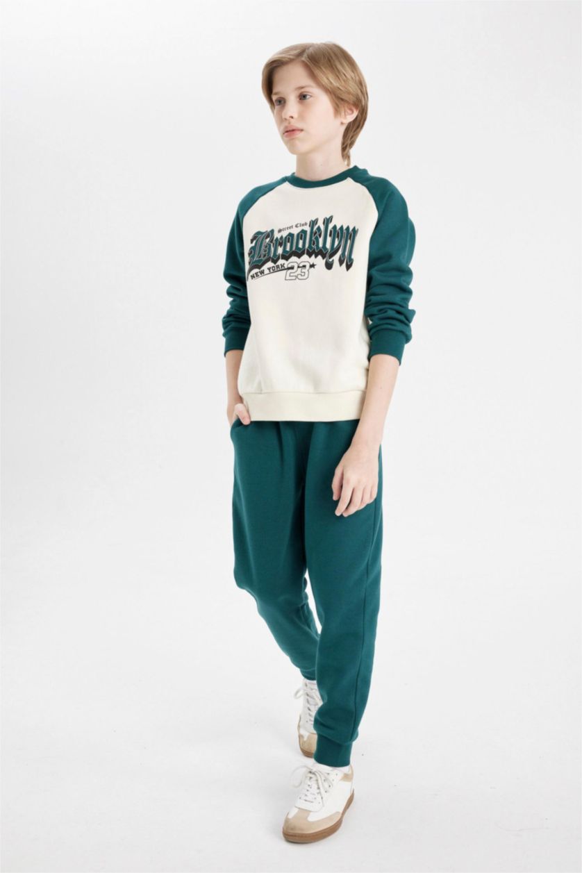 Young Boys - Teen Boys Green Boy Printed Sweatshirt Sweatpants 2 Piece Set