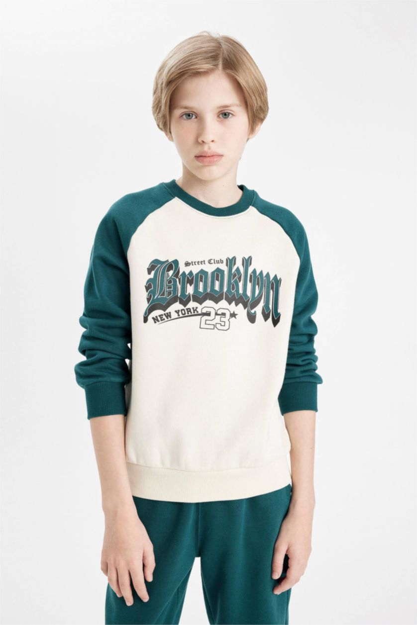 Young Boys - Teen Boys Green Boy Printed Sweatshirt Sweatpants 2 Piece Set