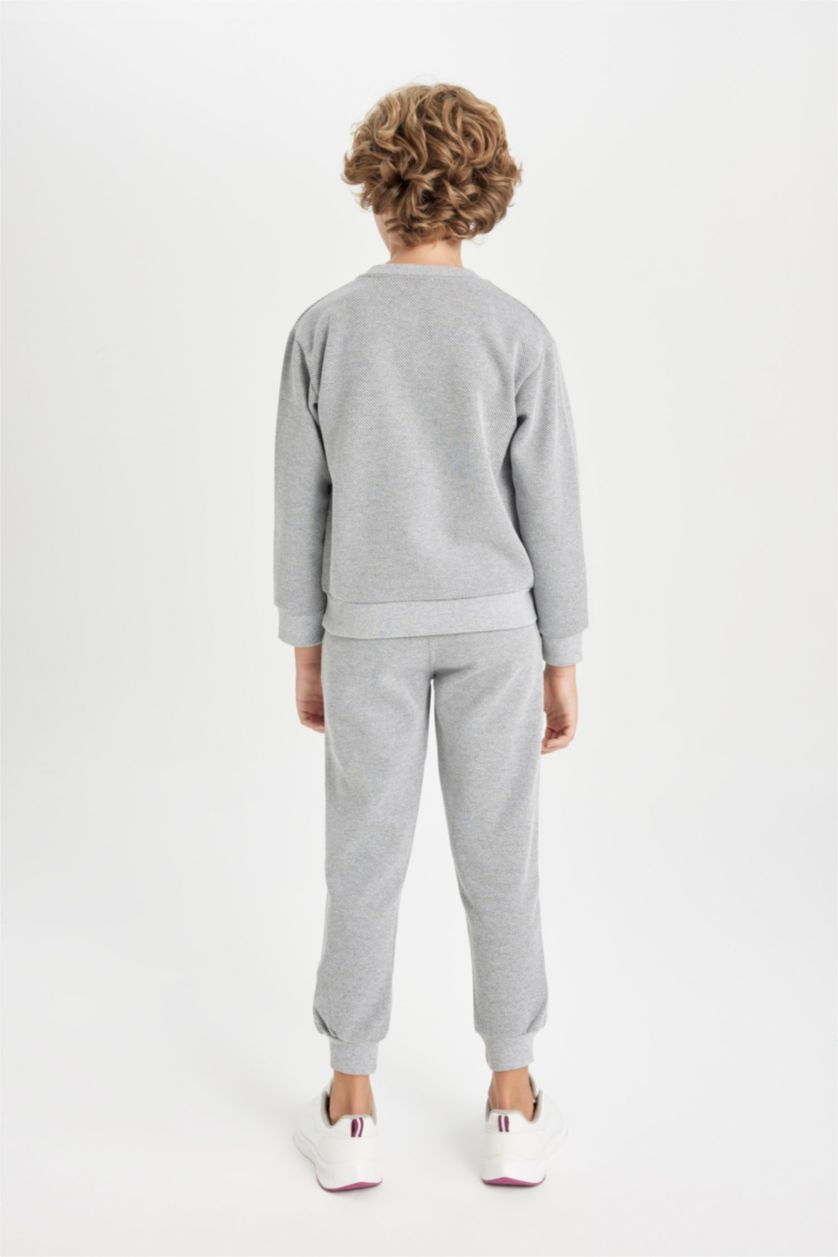 BOYS & TEENS Grey Melange Boy Printed Sweatshirt Sweatpants 2 Piece Set