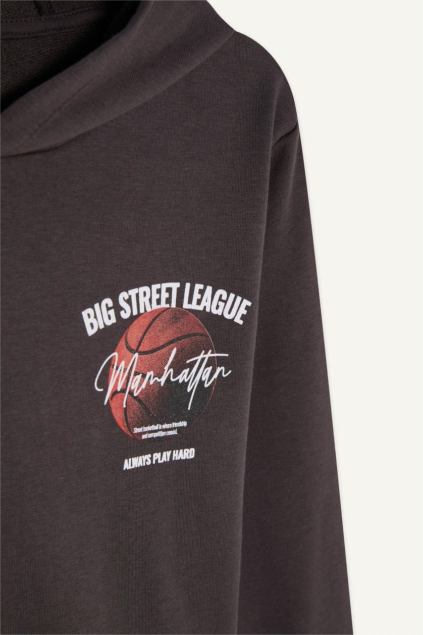 Erkek Çocuk - Genç Erkek Antrasit Erkek Çocuk 2'li Takım Kapüşonlu Baskılı Sweatshirt Beli Lastikli Eşofman Altı