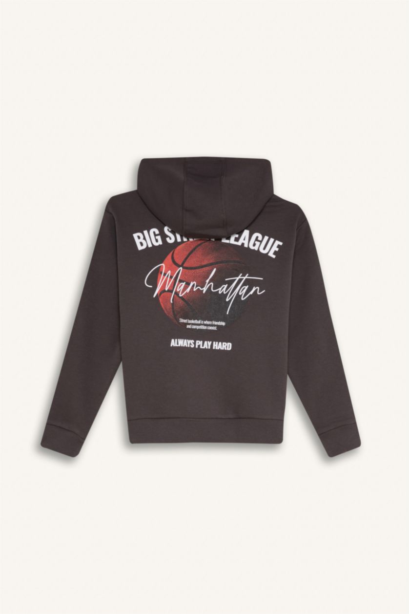 Erkek Çocuk - Genç Erkek Antrasit Erkek Çocuk 2'li Takım Kapüşonlu Baskılı Sweatshirt Beli Lastikli Eşofman Altı