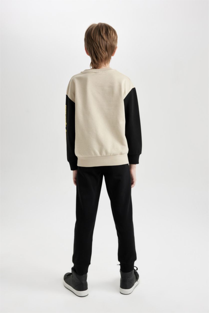 Erkek Çocuk - Genç Erkek Bej Erkek Çocuk 2'li Takım Baskılı Sweatshirt Beli Lastikli Jogger Eşofman Altı