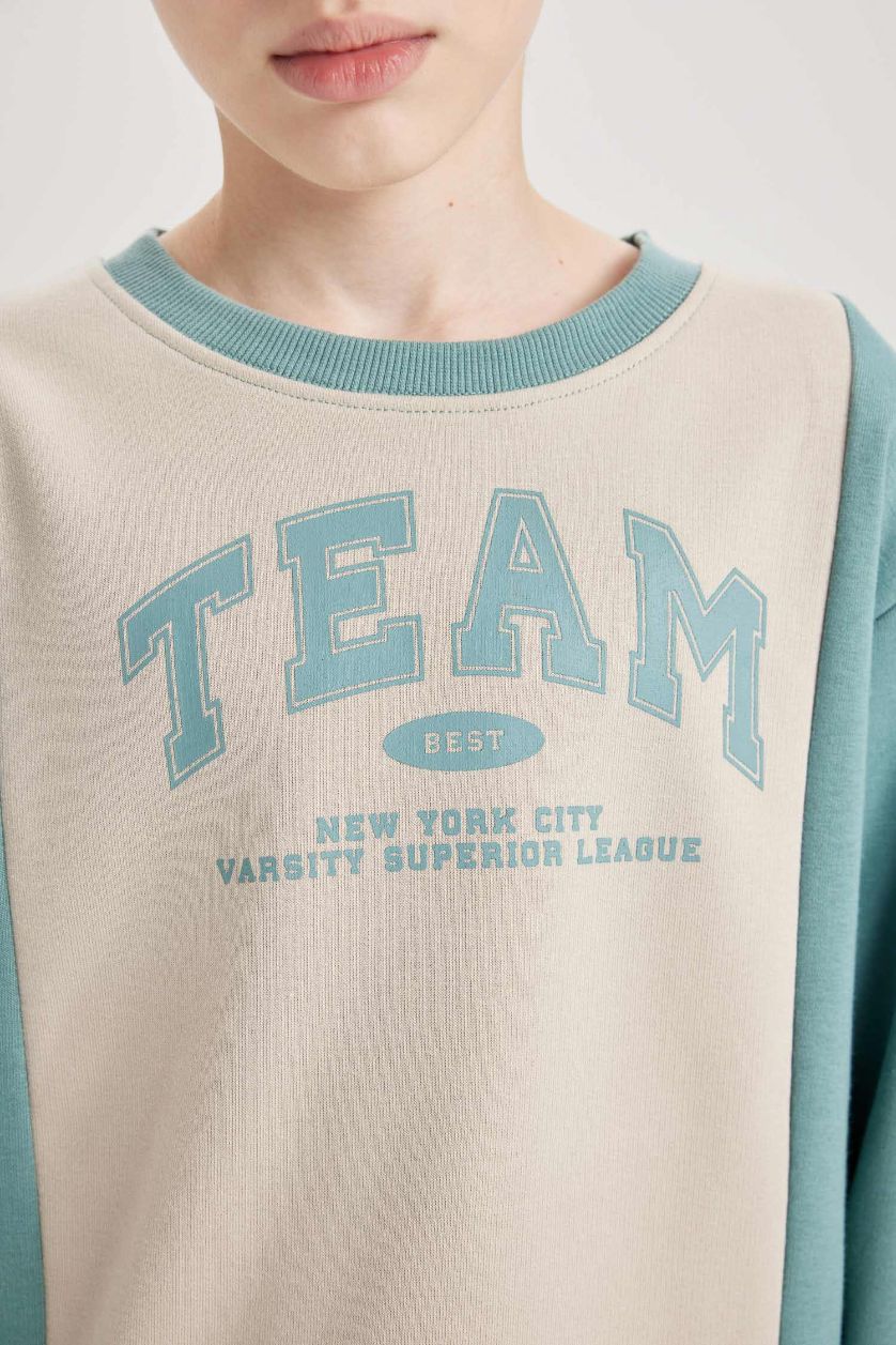 Erkek Çocuk - Genç Erkek Açık Yeşil Erkek Çocuk 2'li Takım Sweatshirt Beli Lastikli Jogger Eşofman Altı