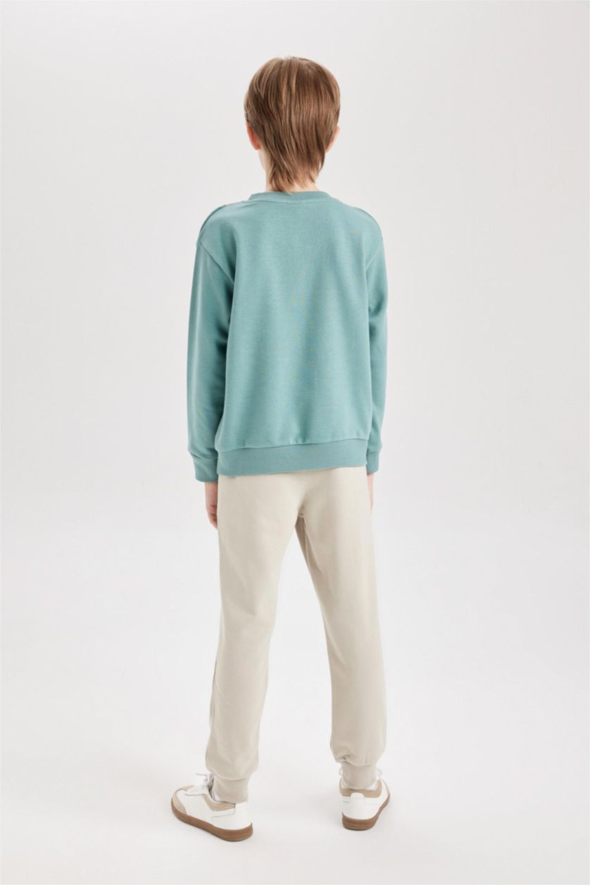 Erkek Çocuk - Genç Erkek Açık Yeşil Erkek Çocuk 2'li Takım Sweatshirt Beli Lastikli Jogger Eşofman Altı