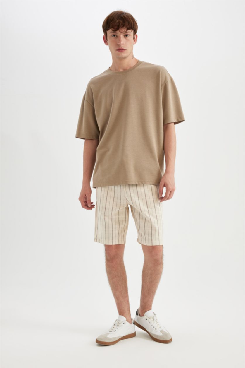 رجالي اللون الرملي شورت برمودا قصة عادية ذو مظهر كتاني