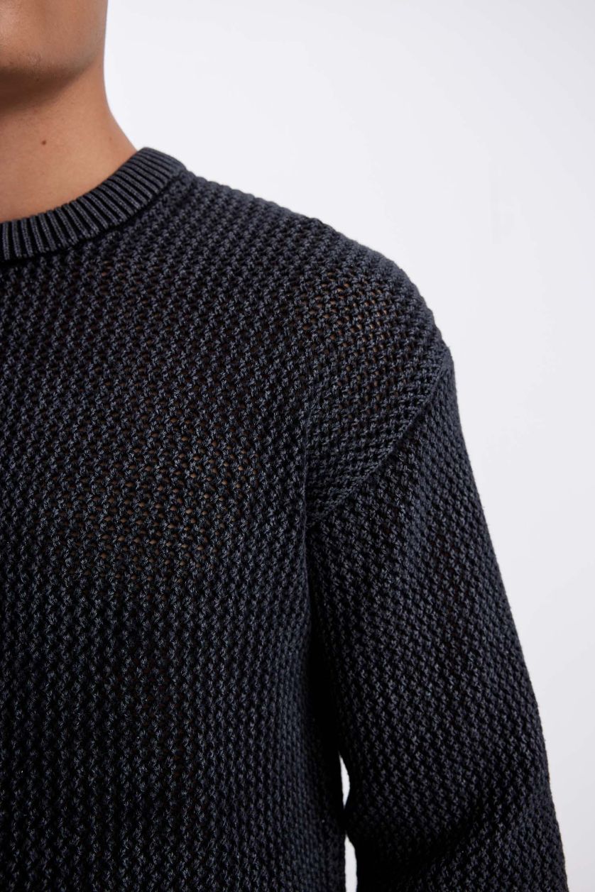 MAN Anthracite Relax Fit Crew Neck Textured Knitted Pullover