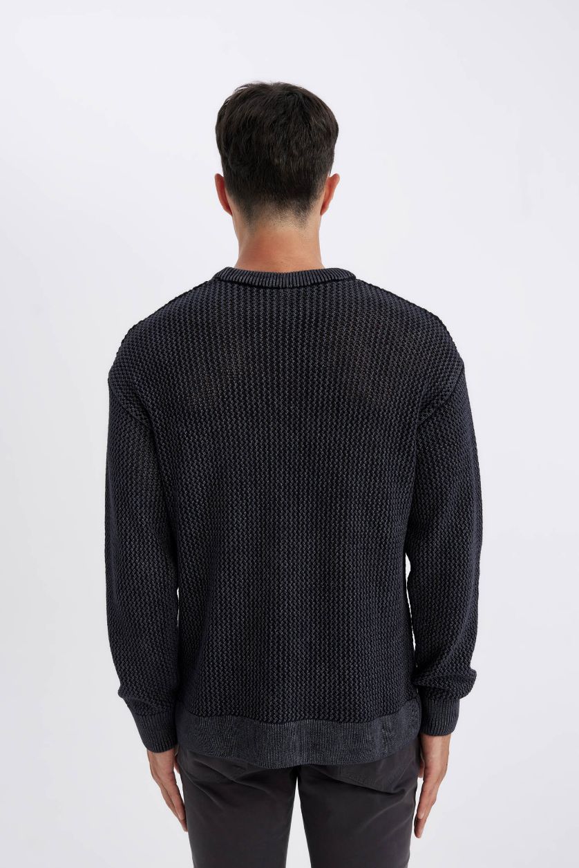 MAN Anthracite Relax Fit Crew Neck Textured Knitted Pullover