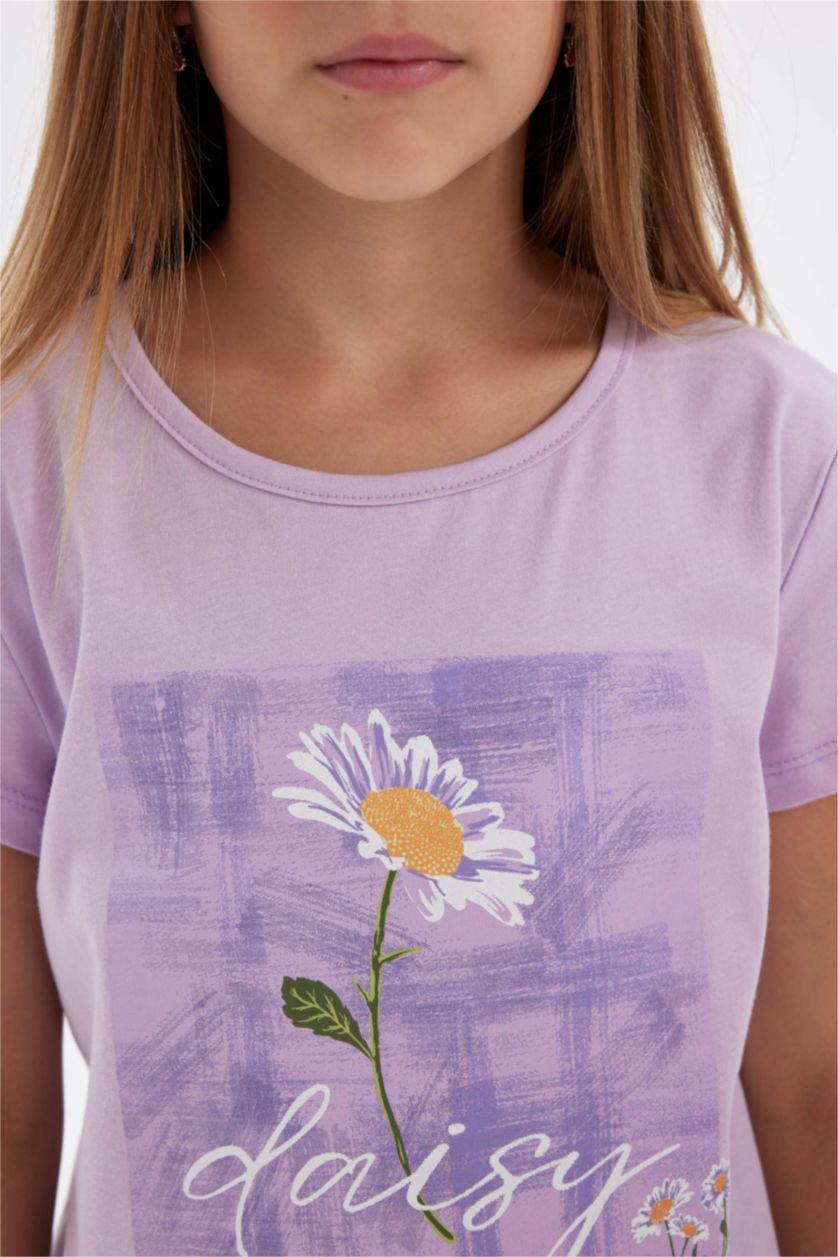 Kız Çocuk - Genç Kız Lila Kız Çocuk Pijama Takımı Baskılı Kısa Kollu Üst Şort