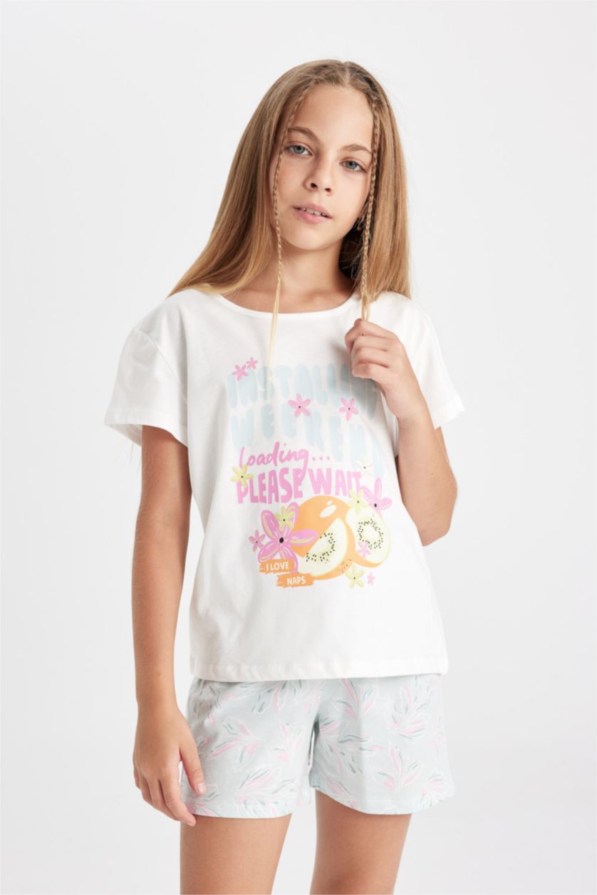 GIRLS & TEENS White طقم بيجاما قصة عادية