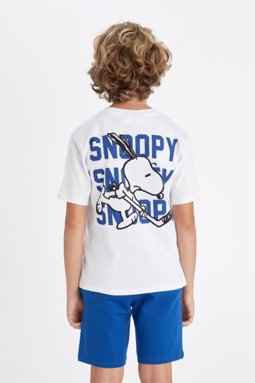 Erkek Çocuk - Genç Erkek Beyaz Snoopy Bisiklet Yaka Kısa Kollu Tişört Erkek Çocuk